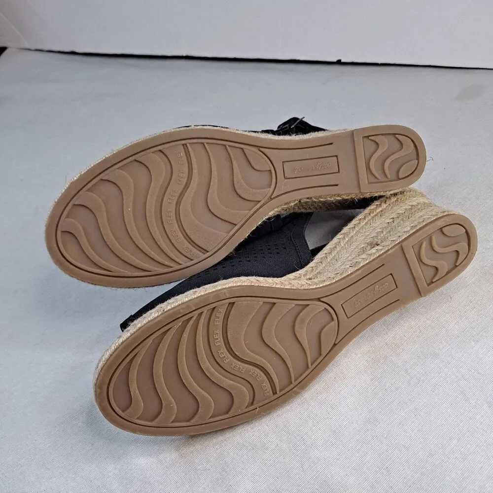 Easy Street Women's Stacy Espadrille Sandals Size 9.5W Black Perforated Wedges